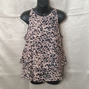Banana Republic Pink & Navy Blue Double Layer Sleeveless Blouse SIZE: PETITE M
